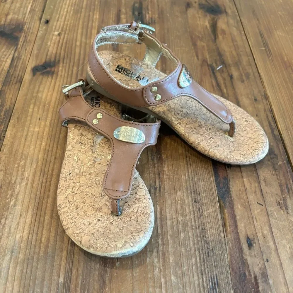 Michael Kors T Strap Sandals Cognac Brown Strap Back Size 10